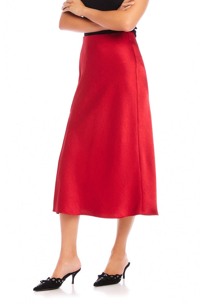 Brielle Satin Midi Skirt, Alternate, color, CHERRY