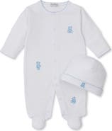 Kissy Kissy Teddy Bear Embroidered Pima Cotton Footie & Hat Set