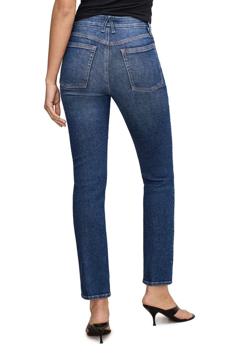 Good American Good Legs Chewed Hem Ankle Straight Leg Jeans, Alternate, color, Indigo765