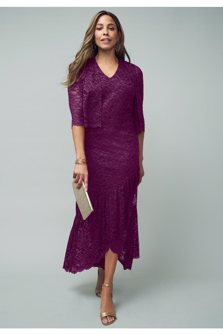2 Piece Lace Tulip Jacket Dress, Alternate, color, EMERALD GREEN
