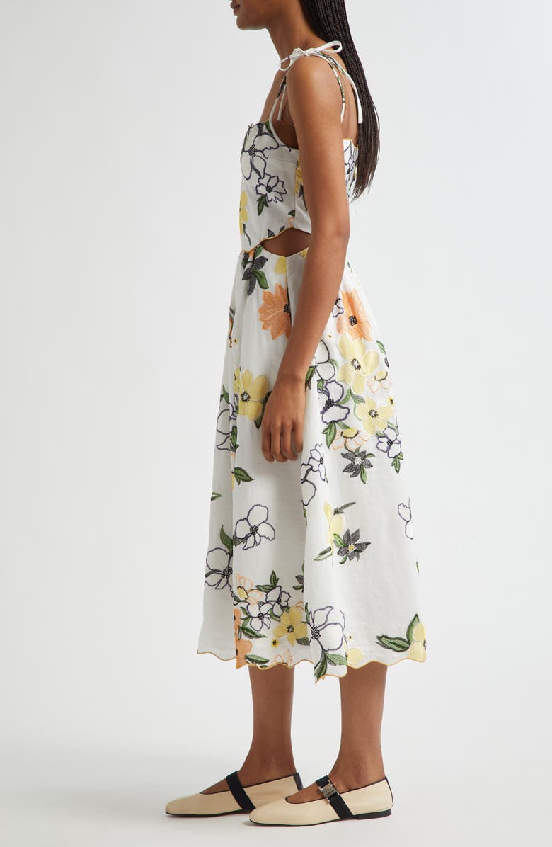 Stine Goya Floral Cutout Detail Midi Dress, Alternate, color, Wild Flowers Embroidery