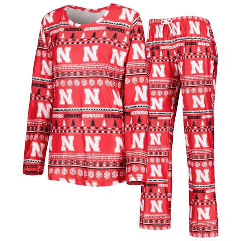 Women's Concepts Sport Scarlet Nebraska Huskers Holiday Long Sleeve T-Shirt and Pants Sleep Set