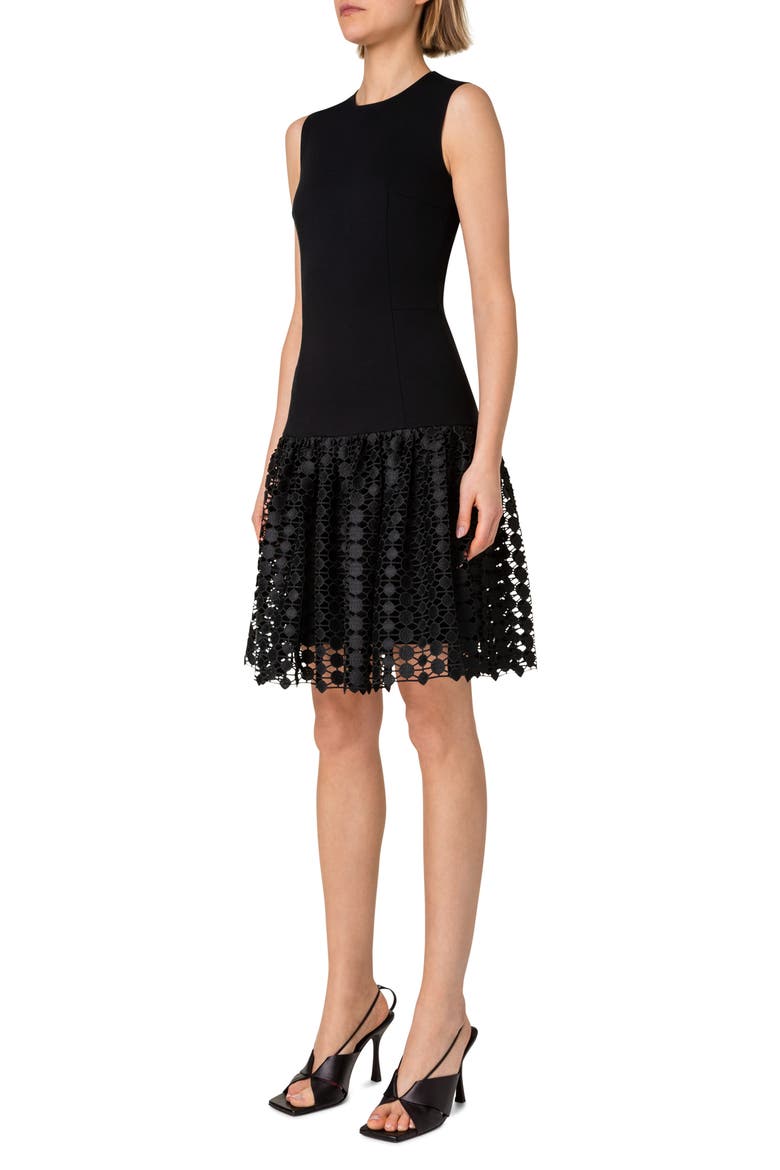 Dot Guipure Lace Hem Jersey Dress, Alternate, color, BLACK