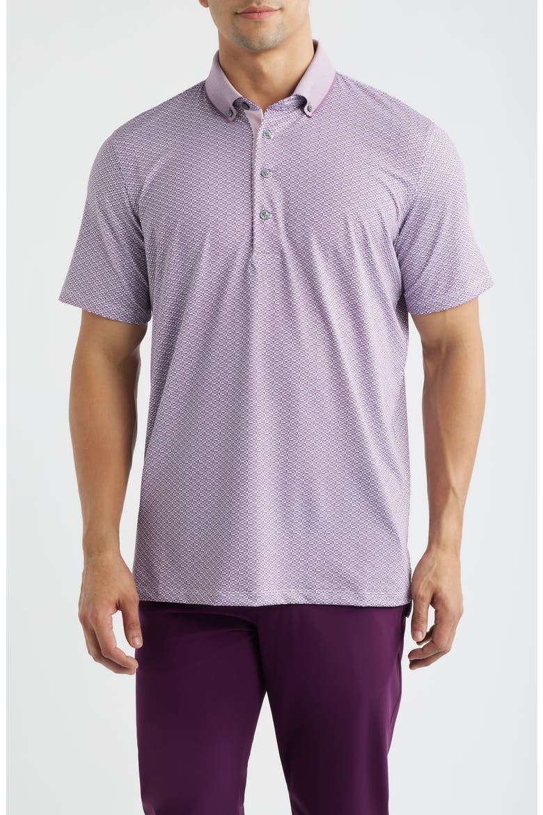 Guardian Geo Print Performance Button-Down Golf Polo, Main, color, FIG