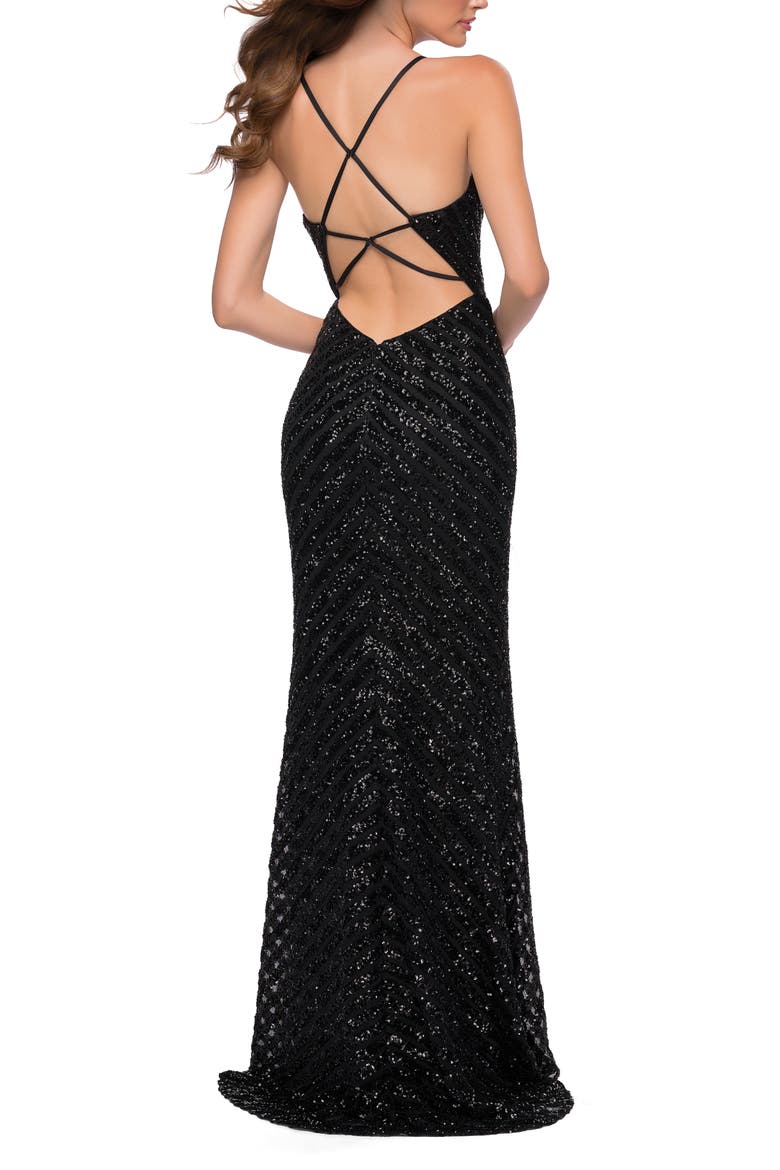 Long Sequin Gown with Thick Sequin Print Fabric, Alternate, color, Black
