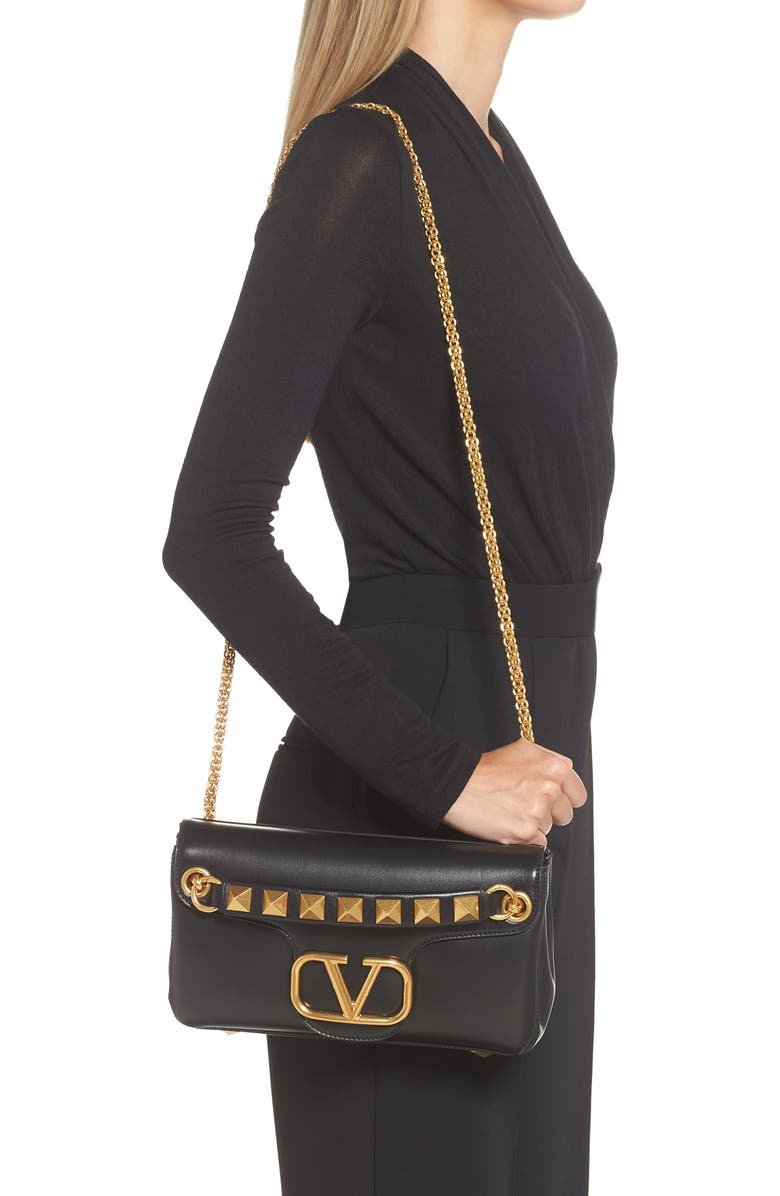 Valentino Garavani Stud Sign VLOGO Leather Shoulder Bag, Alternate, color,