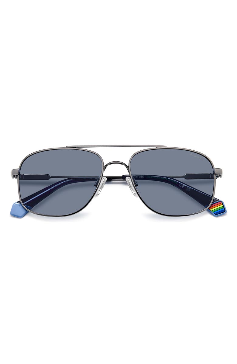 Polaroid 56mm Polarized Rectangular Sunglasses, Alternate, color, Ruthenium Blue/ Blue Polar