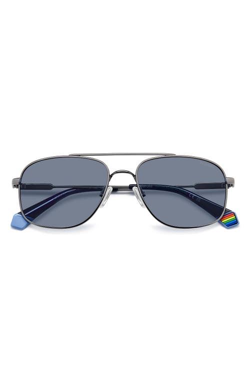 Polaroid 56mm Polarized Rectangular Sunglasses In Ruthenium Blue/blue Polar