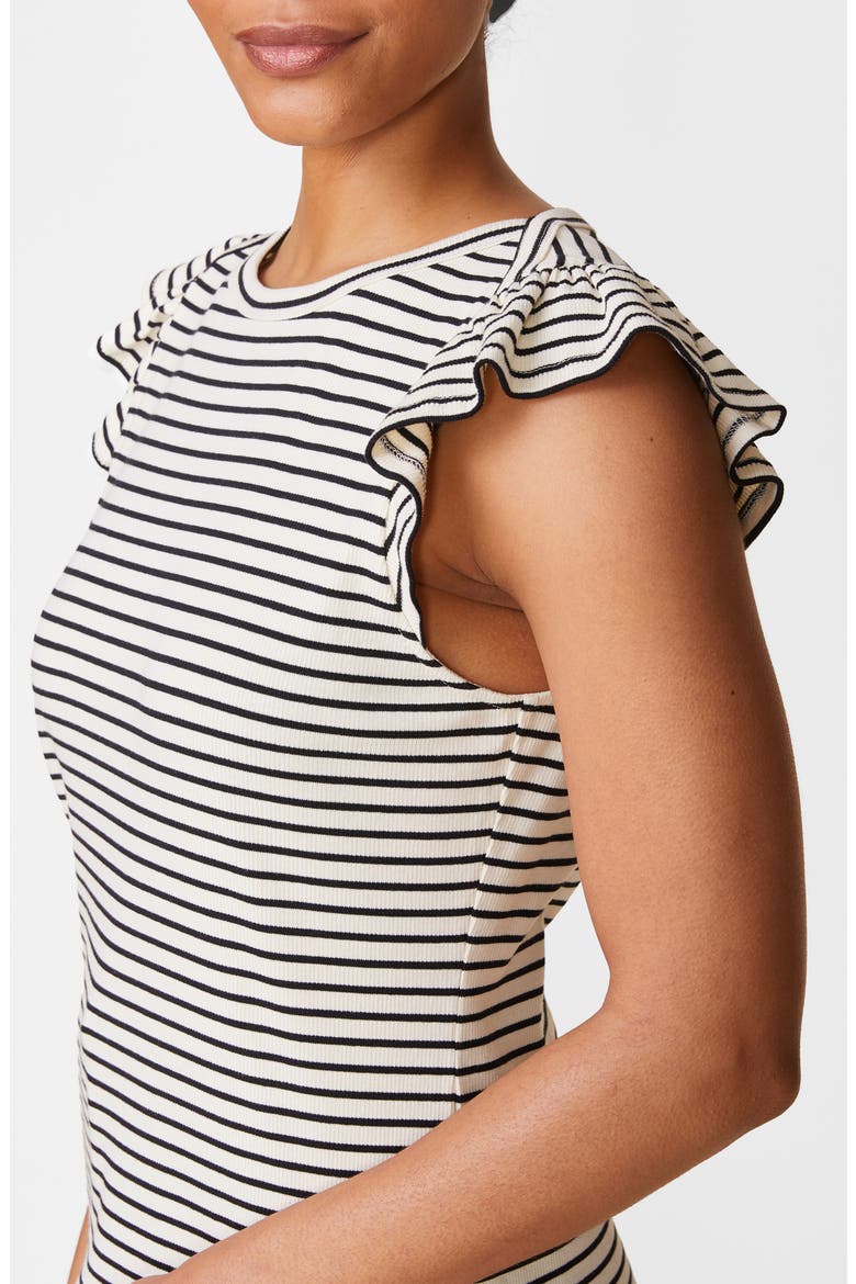Flutter Sleeve Striped T-Shirt, Alternate, color, BLACK/ NATU