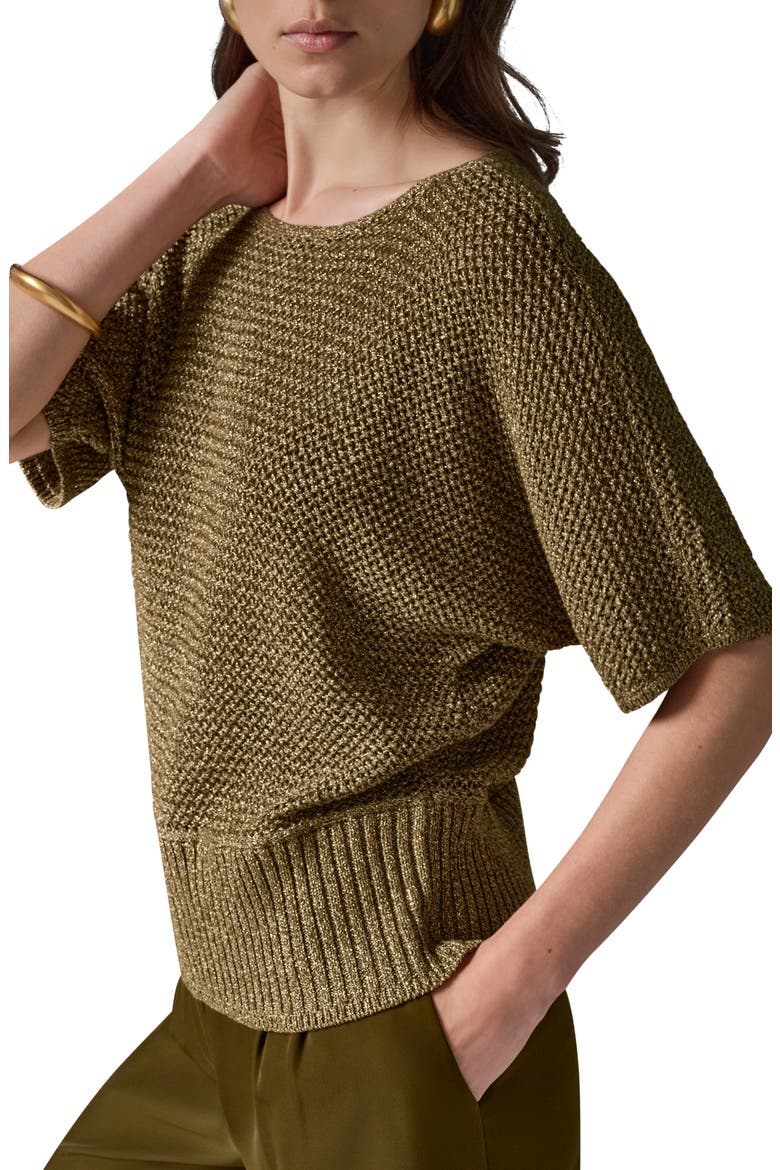 Metallic Short Sleeve Sweater, Alternate, color, OLIVE BRIN