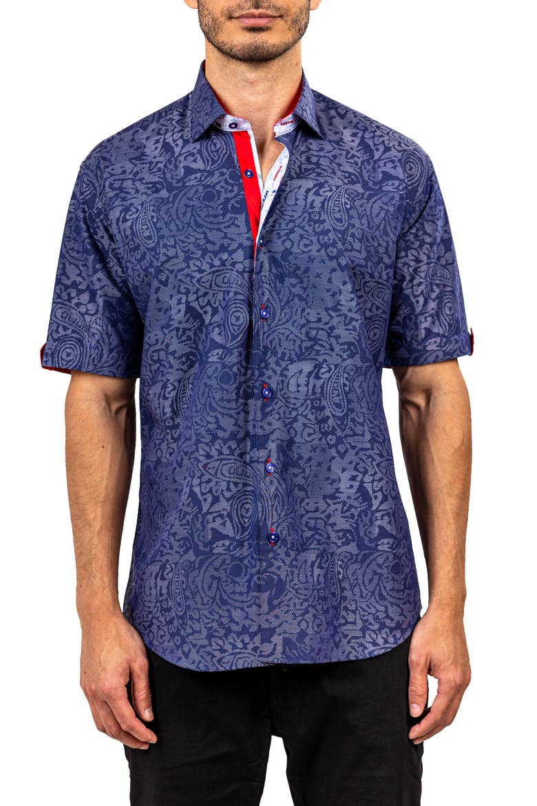 Galileo Ascension 0084 Contemporary Fit Short Sleeve Button-Up Shirt, Main, color, BLUE