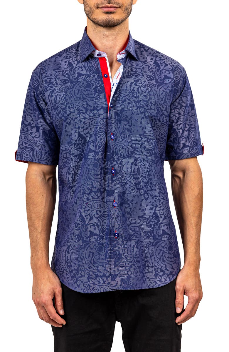Maceoo Galileo Ascension 0084 Contemporary Fit Short Sleeve Button-Up Shirt, Main, color, Blue