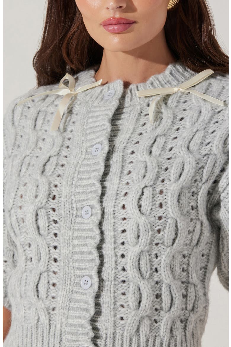 Bow Cable Stitch Short Sleeve Cardigan, Alternate, color, GREY