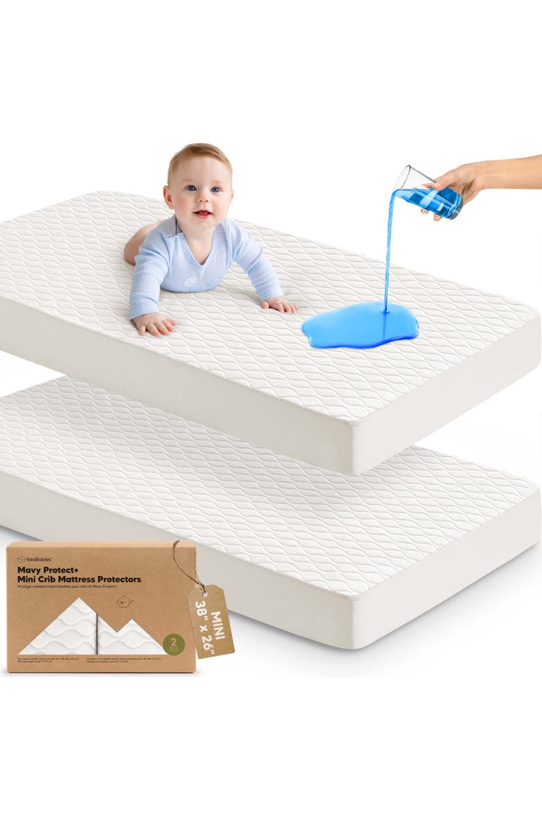 2-Pack Mavy Protect+ Waterproof Mini Crib Mattress Protector, Main, color, Soft White