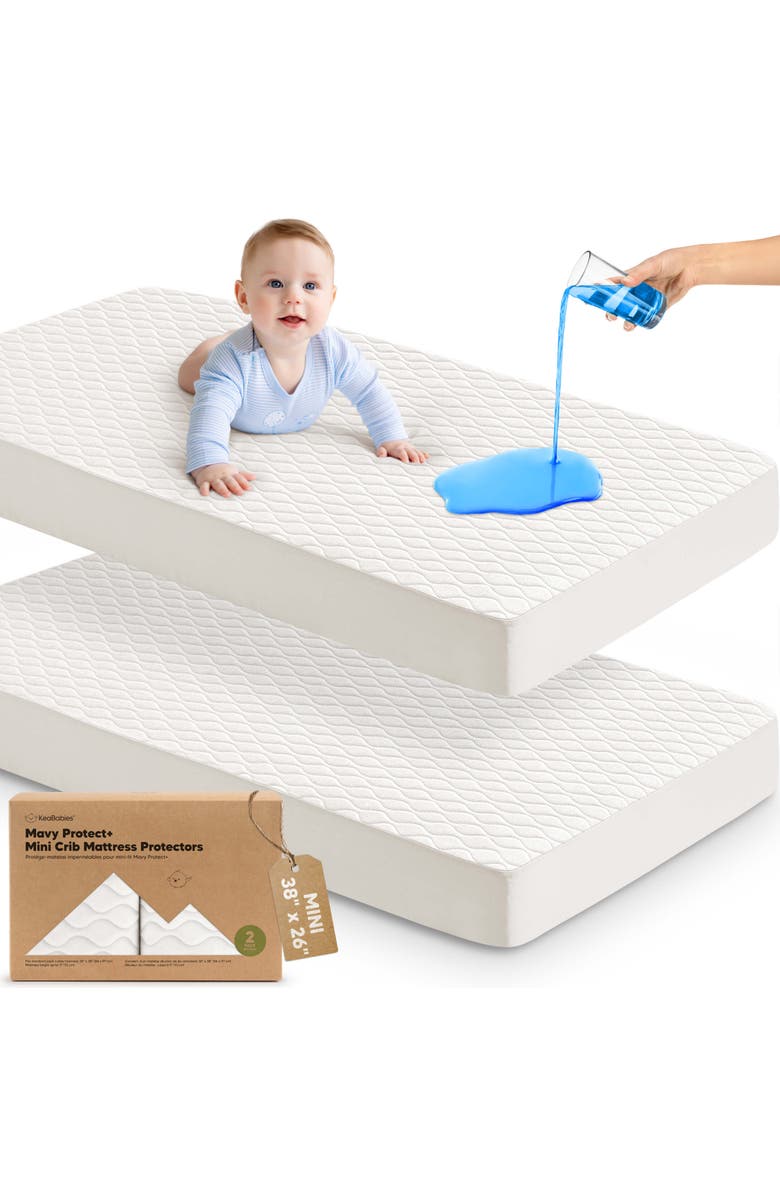 KeaBabies 2-Pack Mavy Protect+ Waterproof Mini Crib Mattress Protector, Main, color, Soft White