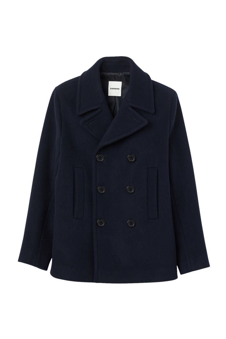 Straight-fit wool-blend coat, Alternate, color, Navy blue