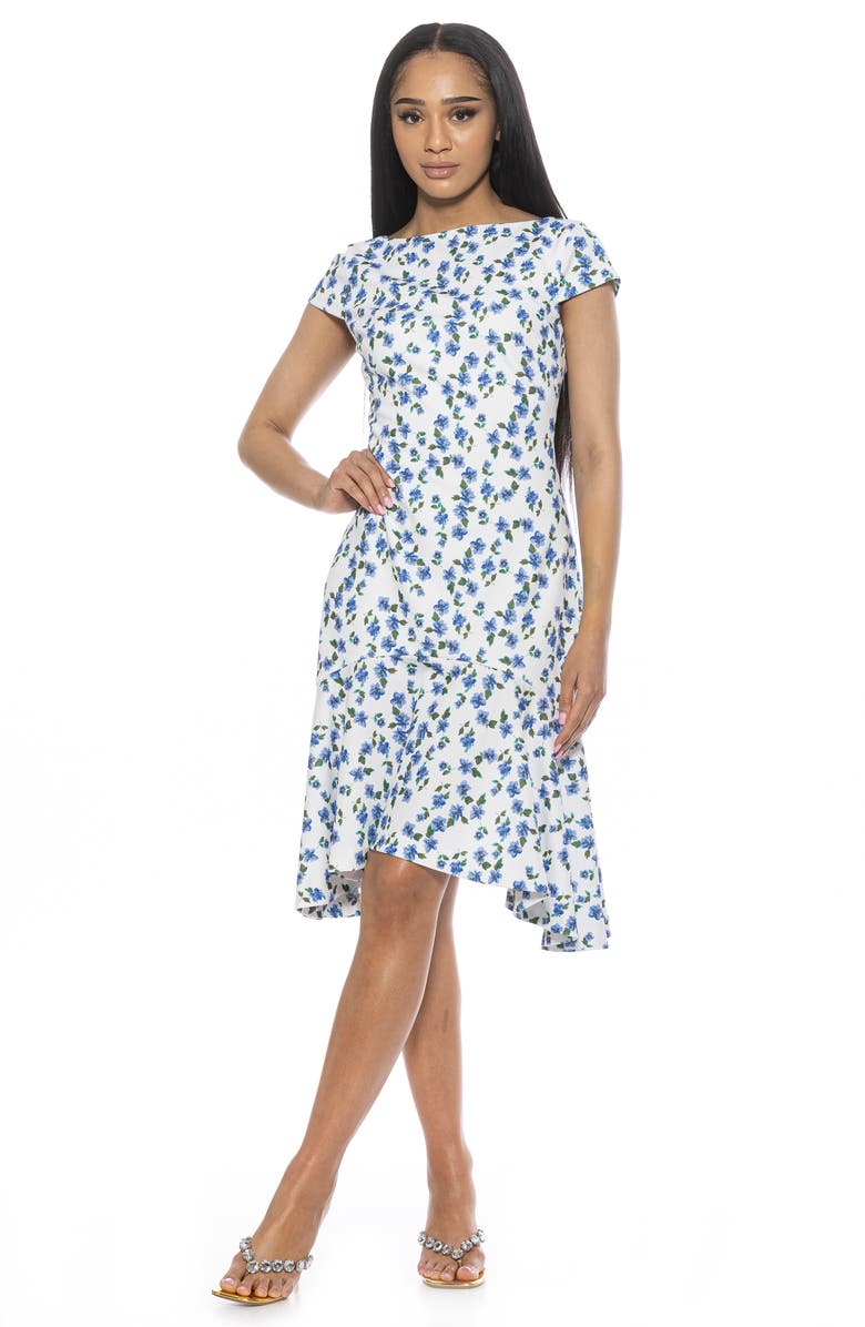 Alexia Admor Renata Cap Sleeve Handkerchief Hem Knit Dress, Alternate, color, Blue Ditzy