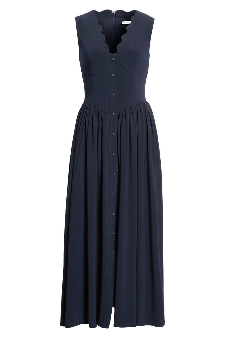 Scallop Stretch Crepe Maxi Dress, Alternate, color, NAVY