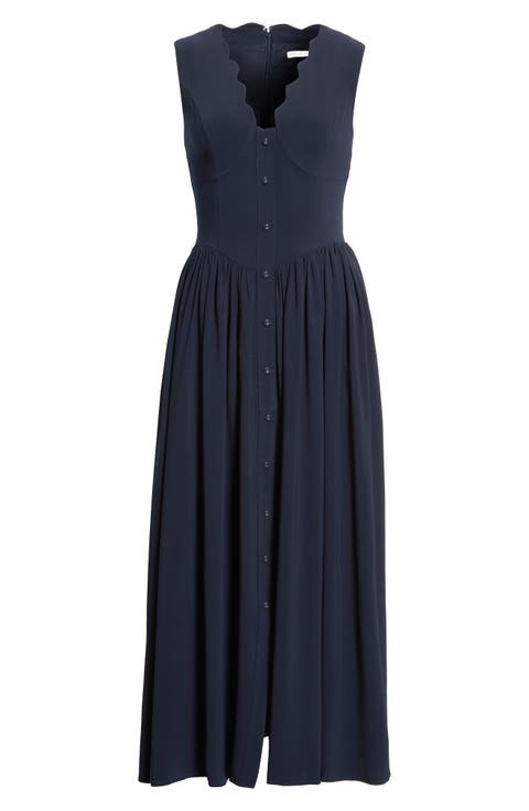 Scallop Stretch Crepe Maxi Dress