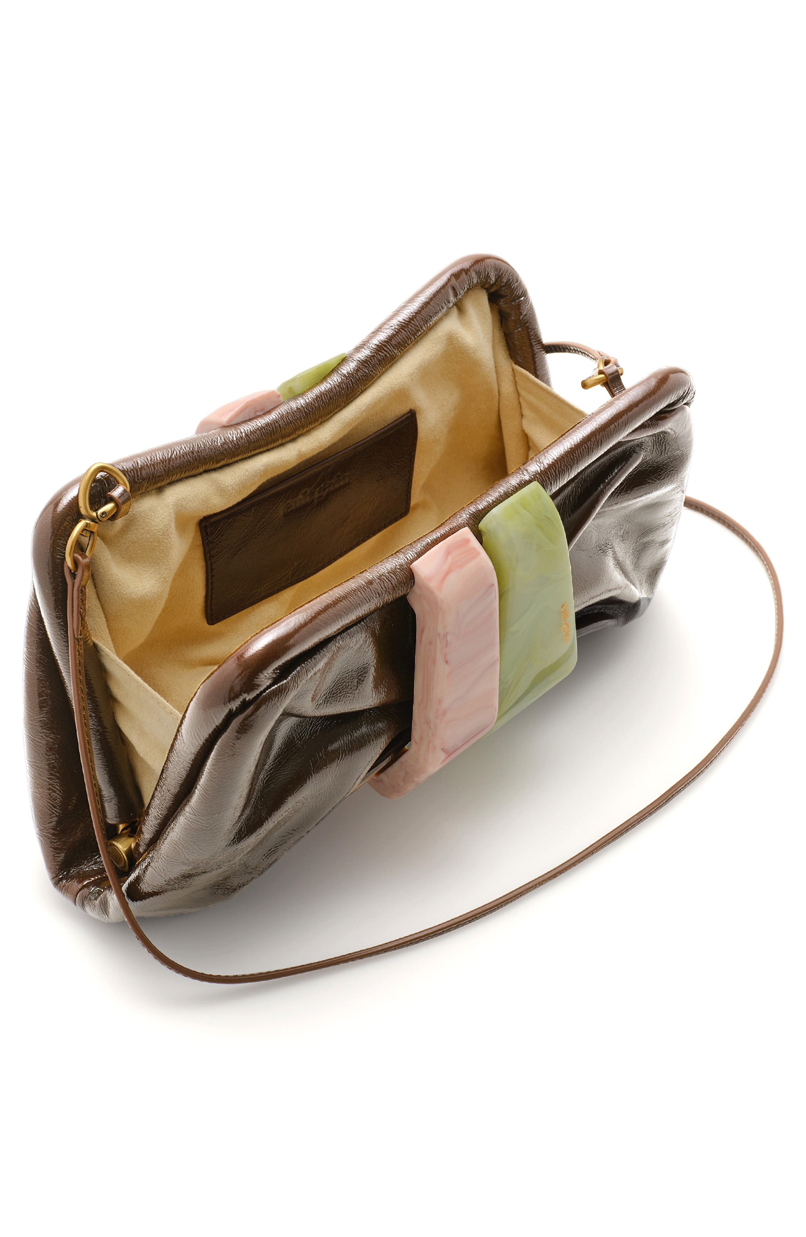 Cult Gaia Julita Leather Frame Clutch, Alternate, color, Luwak