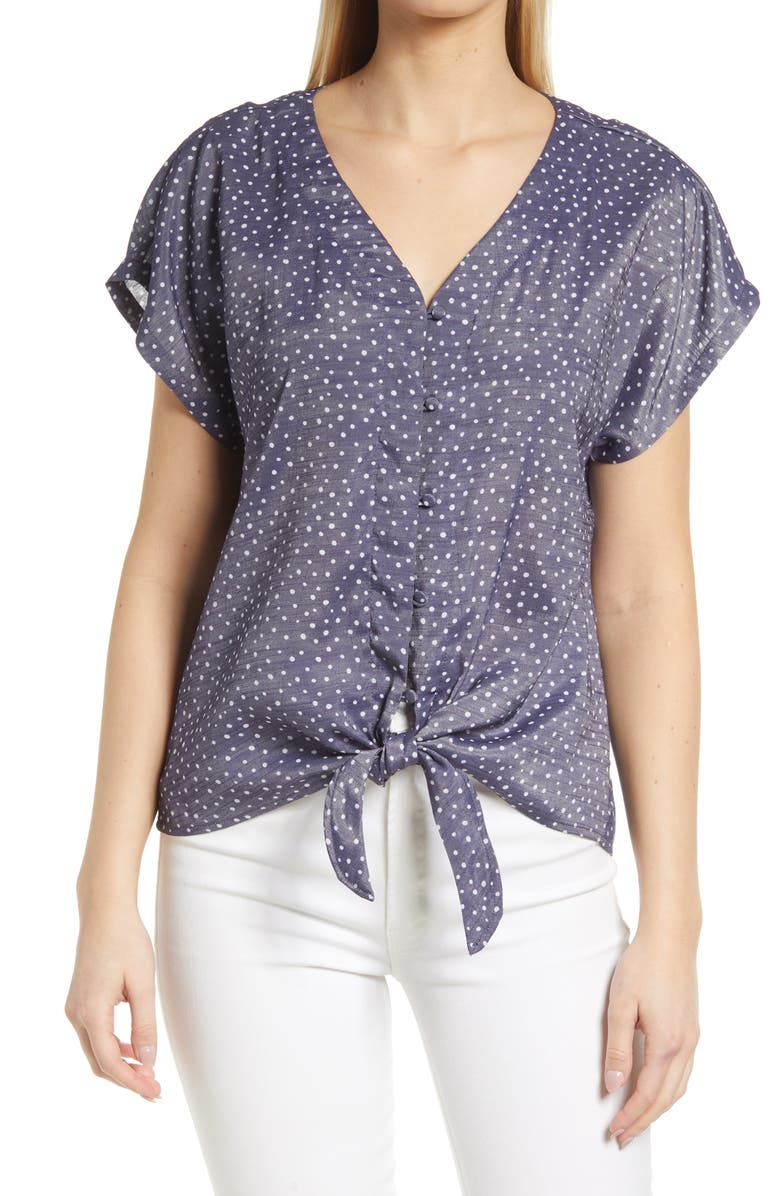 Bobeau Lucille Tie Front Button-Up Shirt, Main, color, 