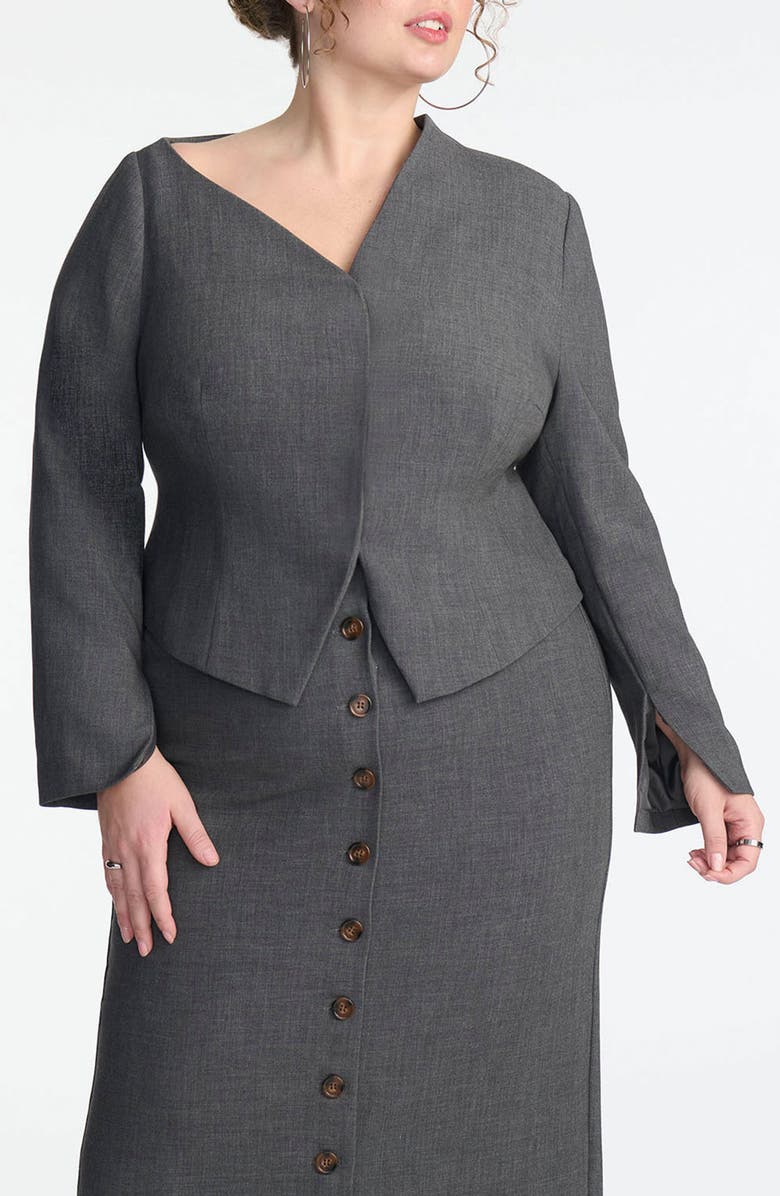 ELOQUII Asymmetric Neck Crop Blazer, Main, color,