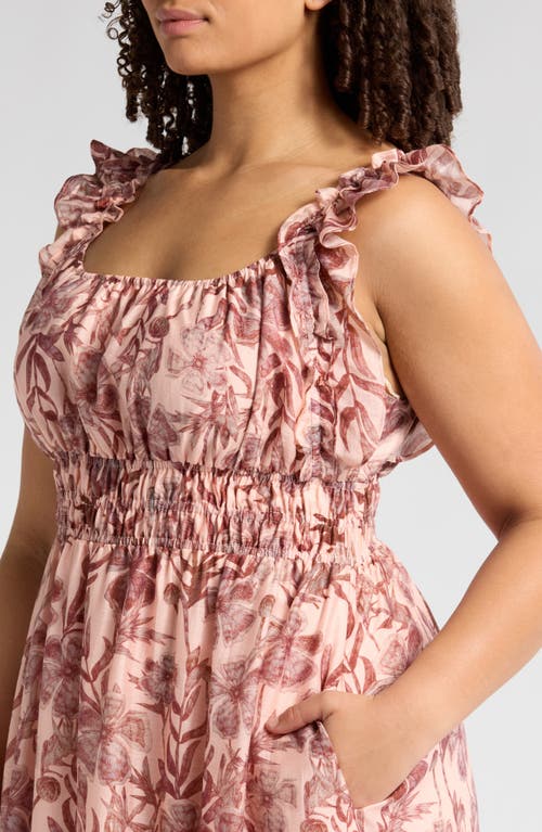 Melloday Floral Ruffle Tiered Midi Dress In Mauve Blush