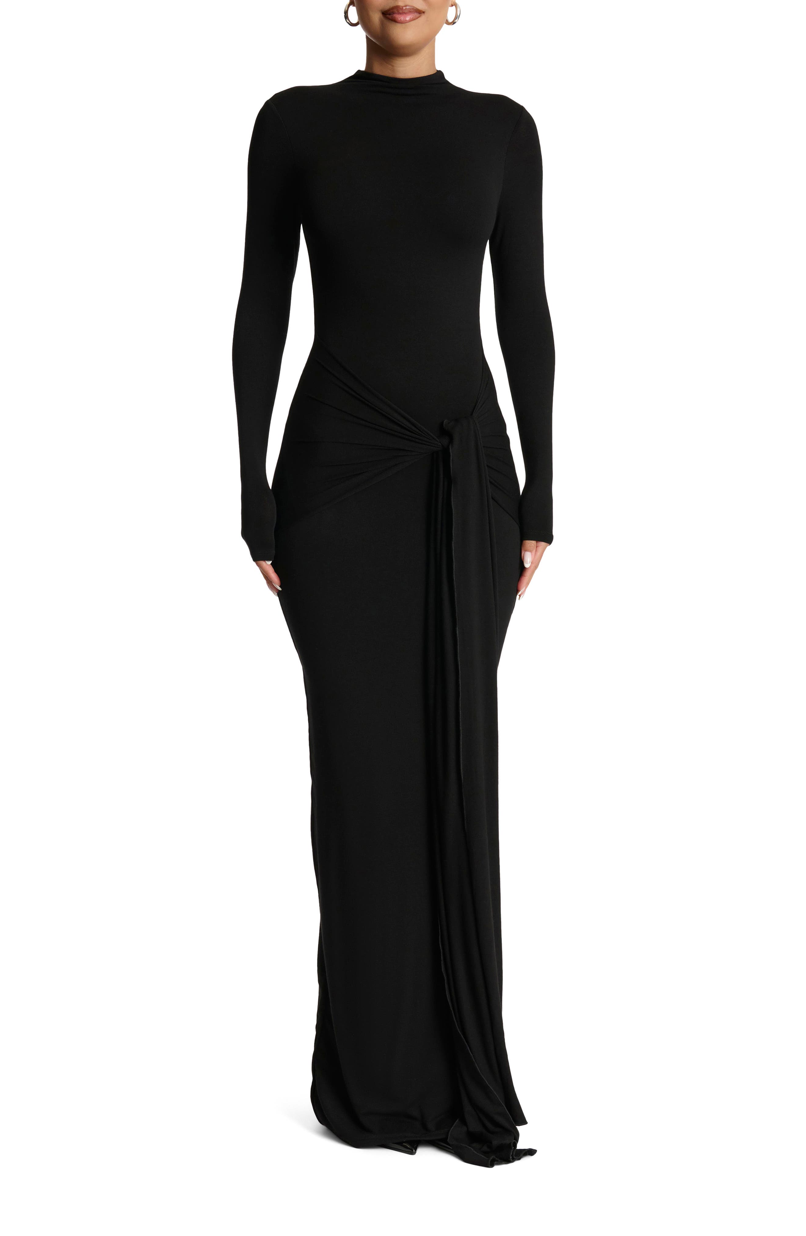 long sleeve tie front maxi dress Tie Front Long Sleeve Maxi Dress (Women)