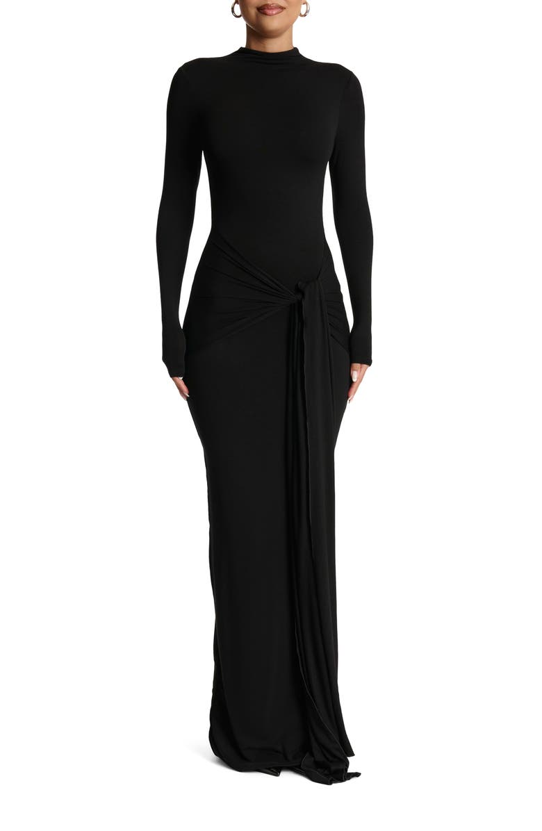 Naked Wardrobe Tie Front Long Sleeve Maxi Dress, Main, color,
