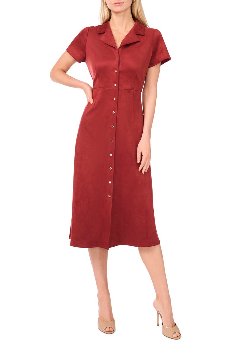 Short Sleeve Faux Suede Midi Shirtdress, Main, color, RUSTIC