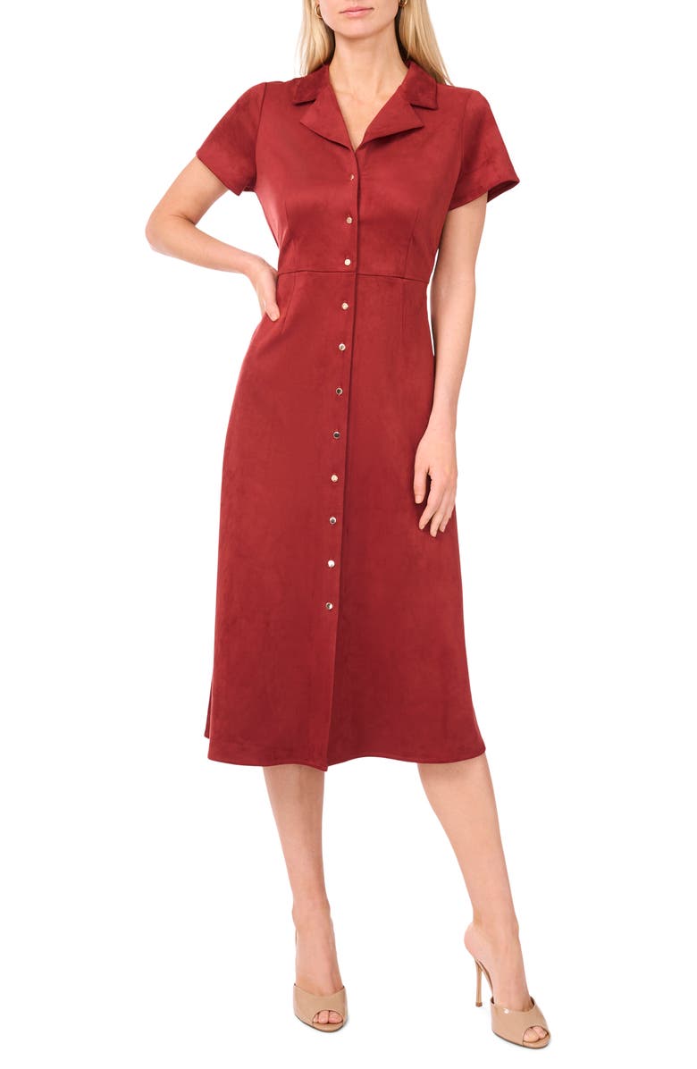 Vince Camuto Short Sleeve Faux Suede Midi Shirtdress, Main, color, Rustic