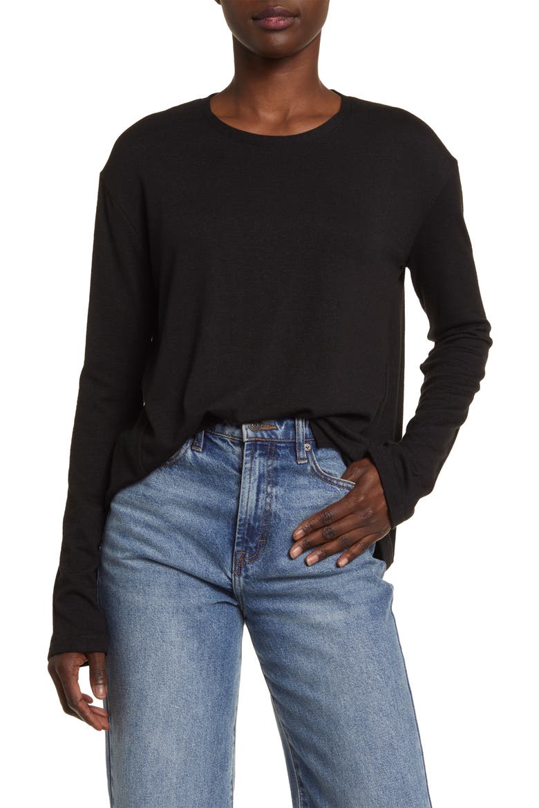 The Knit Long Sleeve T-Shirt, Main, color, BLK