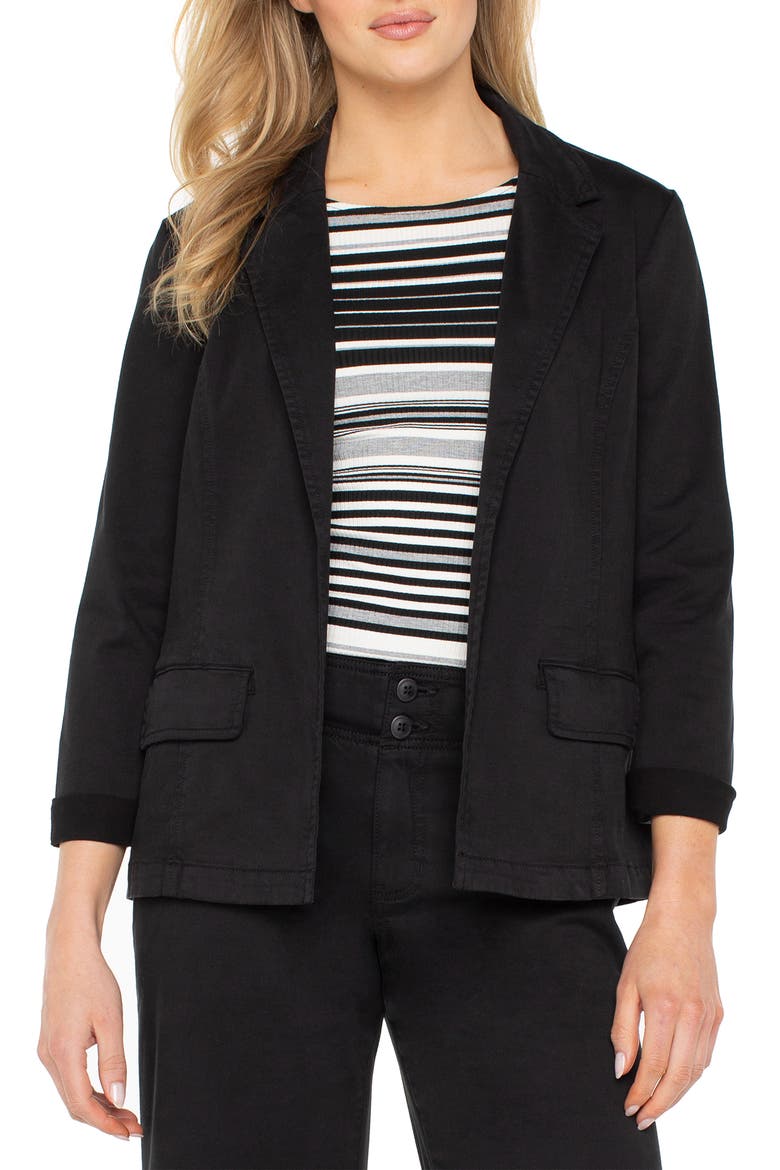 Fitted Open Front Twill Blazer, Main, color, ONYX