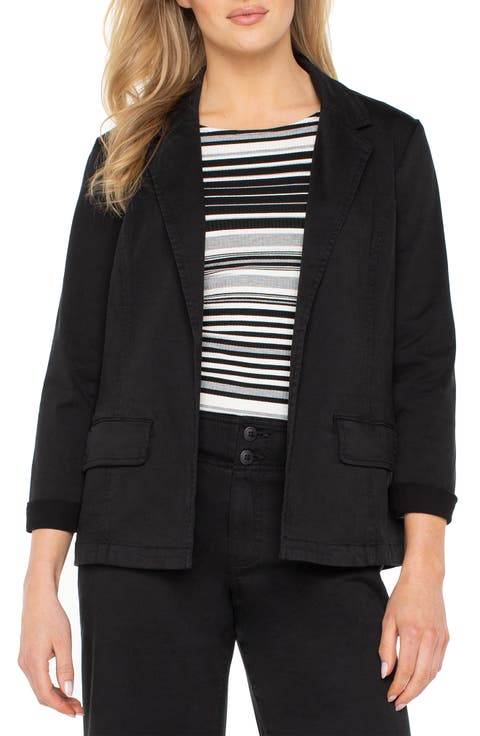 Fitted Open Front Twill Blazer