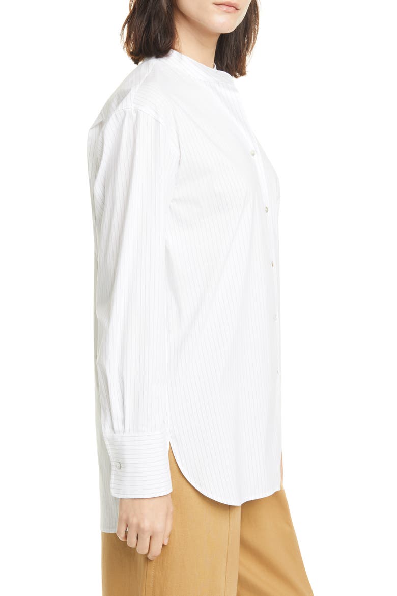 Classic Stripe Band Collar Cotton Blend Shirt, Alternate, color, WHITE/ BLACK