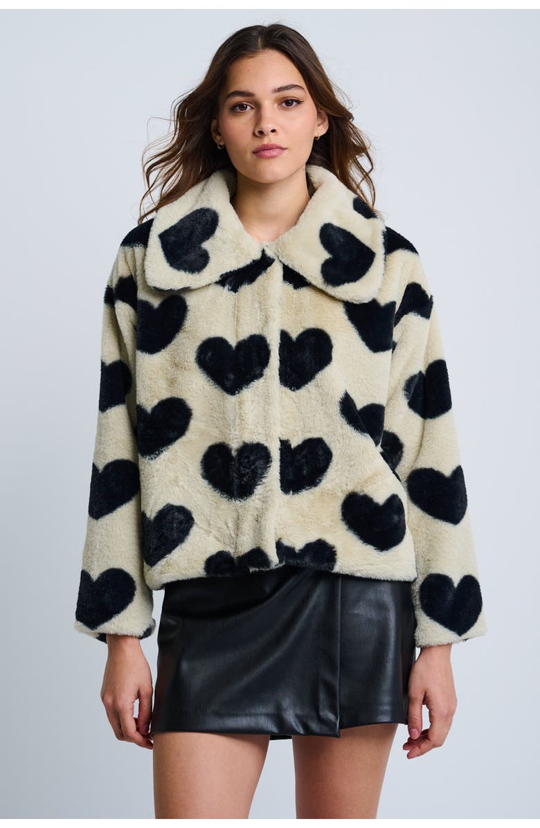 Lisa Todd Love Shag Faux Fur Heart Jacket, Alternate, color, Cream Black