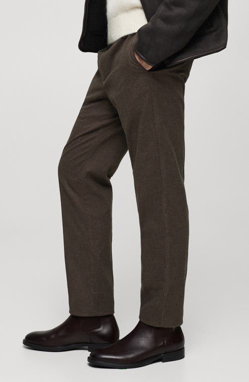Mango Regular Fit Navy Flat Front Textured Stretch Cotton Pants In Brown