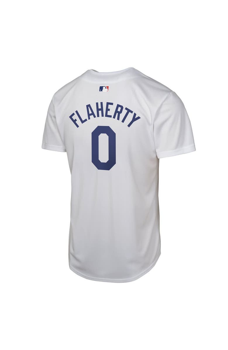 Nike Youth Nike Jack Flaherty White Los Angeles Dodgers 2024 World Series Patch Home Game Player Jersey, Alternate, color, White