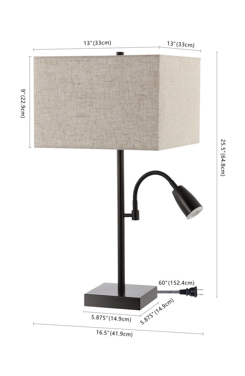 JONATHAN Y Austin 25.5" 2-Light Farmhouse Industrial Iron LED Table Lamp with USB Charging Port and Adjustable Reading Light, Oil Rubbed Bronze, Alternate, color, Oil Rubbed Bronze