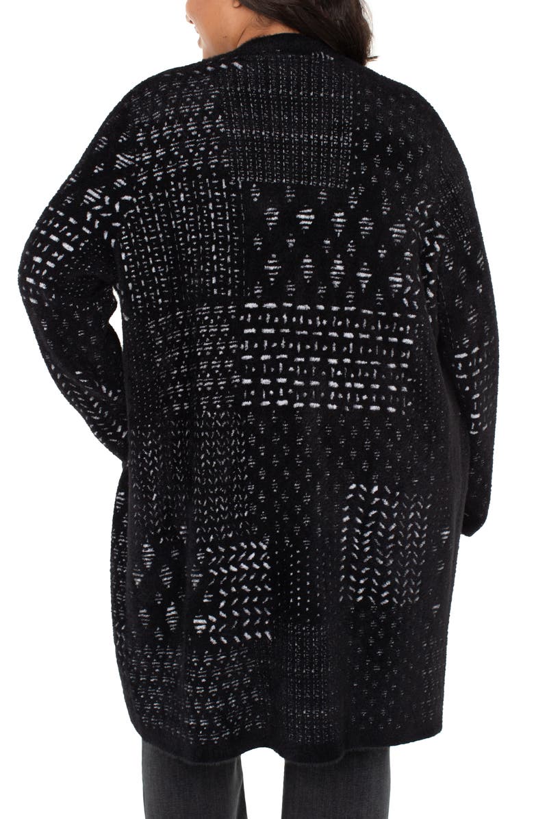 Liverpool Los Angeles Fuzzy Jacquard Sweater Coat, Alternate, color, Black White Patchwork