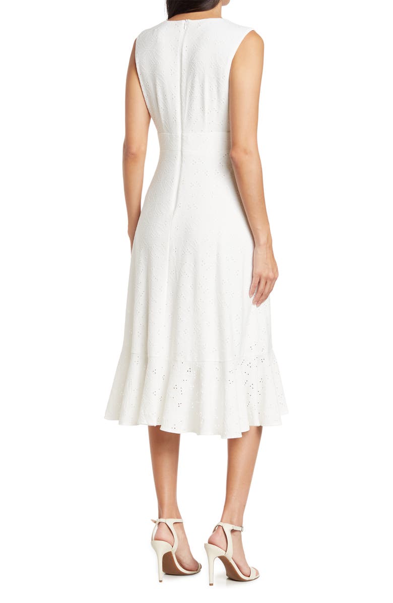 London Times V-Neck Sleeveless Eyelet Empire Waist Flare Dress, Alternate, color,