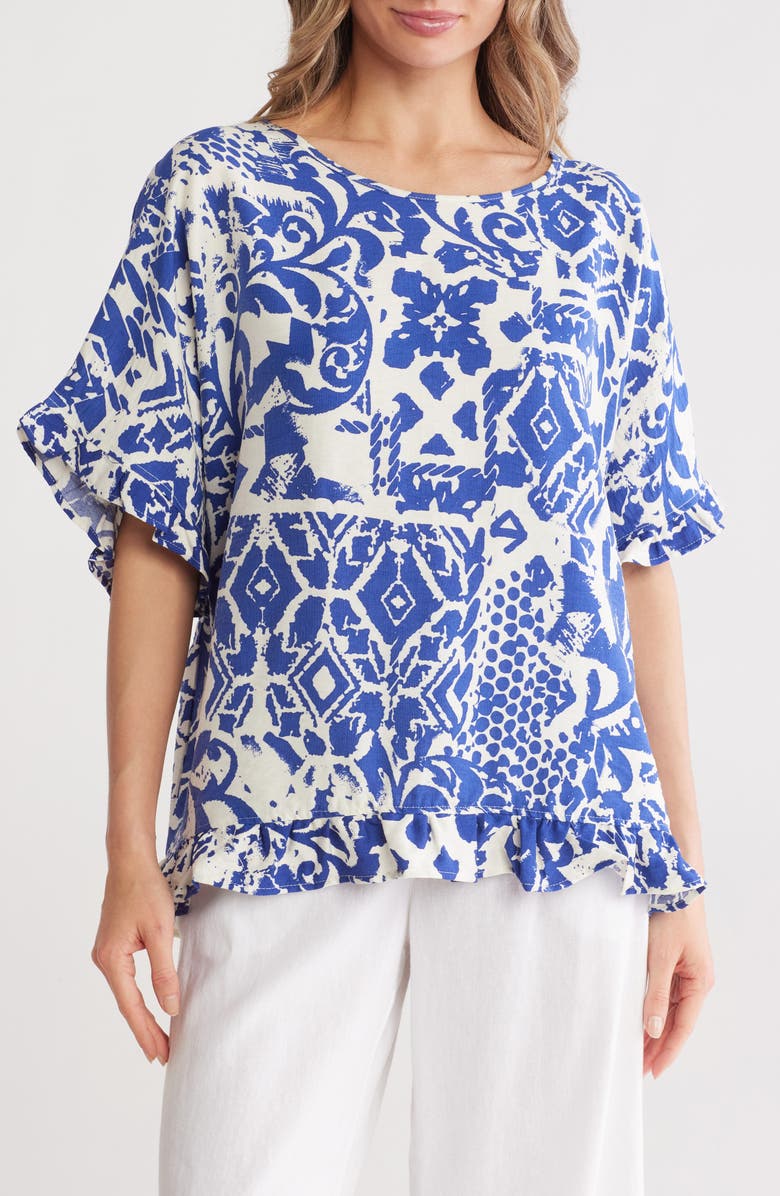 PATRIZIA LUCA Ruffle Short Sleeve Top, Main, color, Blue