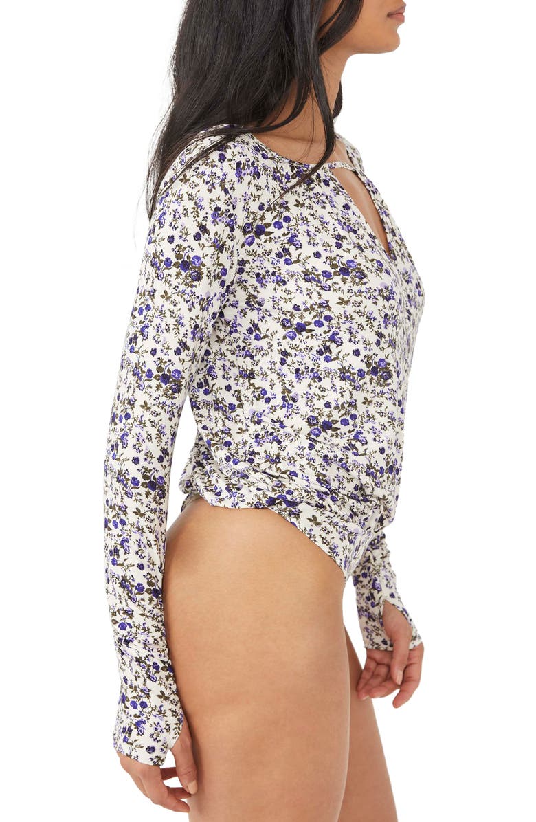 Free People Kaya Print Cutout Bodysuit, Alternate, color, 