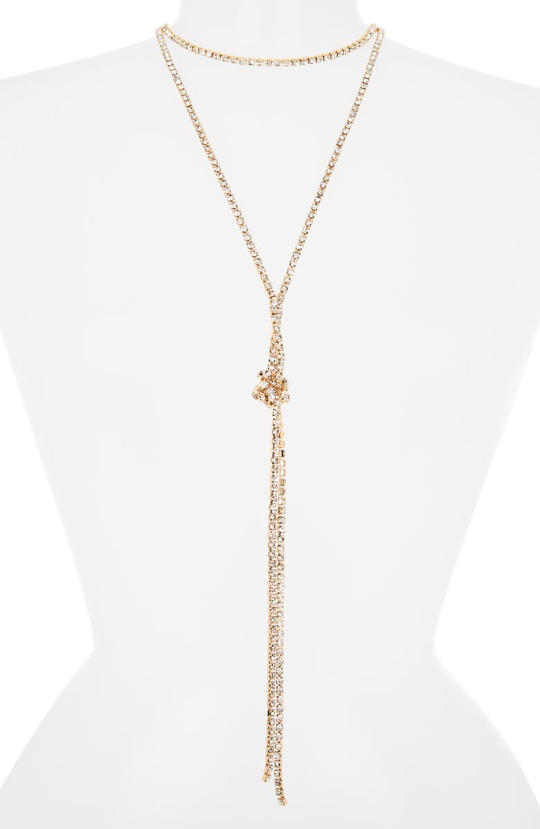 NORDSTROM RACK Layered Crystal Y-Drop Necklace, Alternate, color, Clear- Gold