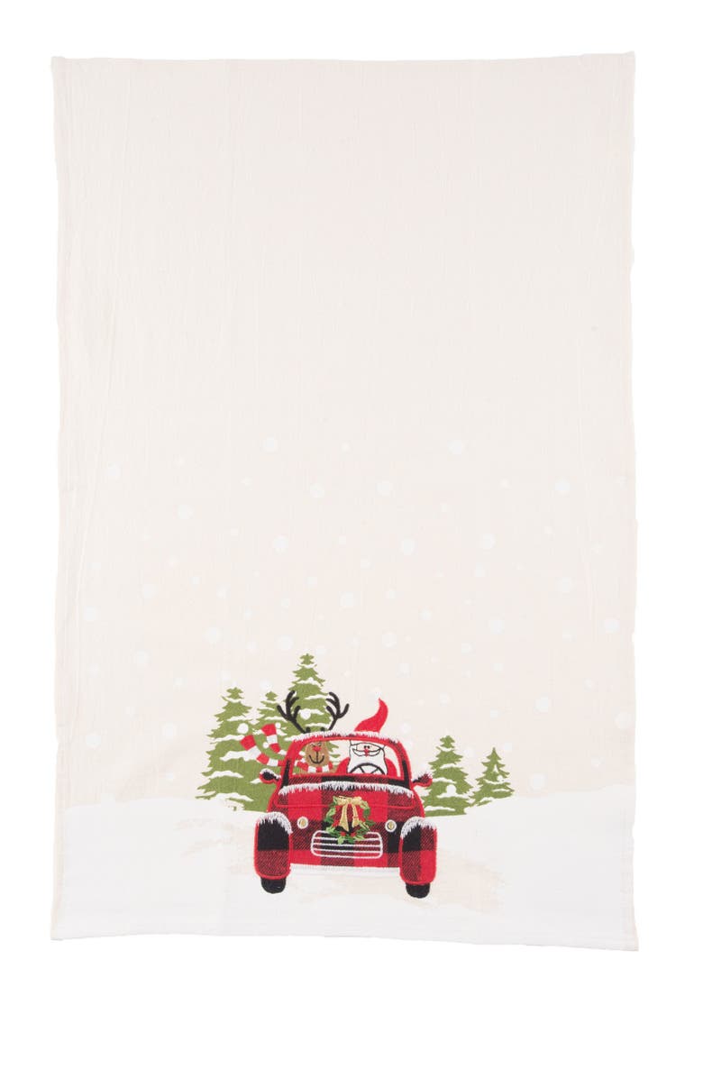 C&F Home 27" x 18" Reindeer Driving Red Plaid Truck "Road Trip Friends" Christmas Winter Cotton Kitchen Dish Towel Decor Decoration, Main, color, Brown