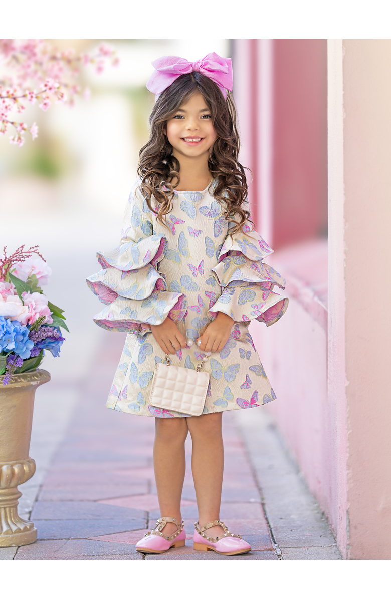 Mia Belle Girls Girls Bloom  Floral Ruffle Sleeve Dress, Alternate, color, Ivory