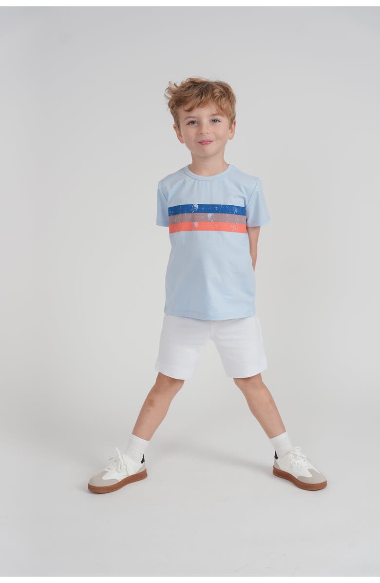Puddles Multi Color Stripe Ribbed Neckline Cotton Spandex T-Shirt, Alternate, color, Blue