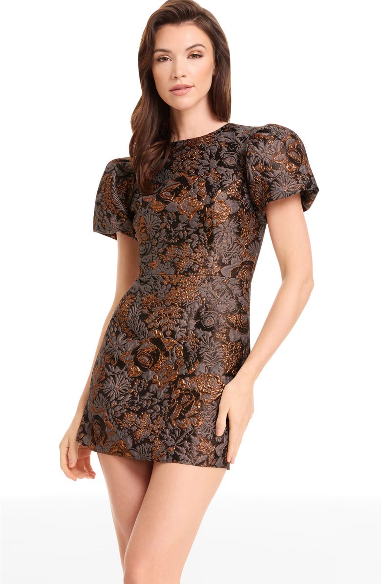 Dress the Population Elsie Metallic Jacquard Minidress, Alternate, color, Bronze Multi