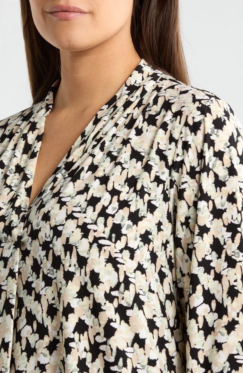 AK ANNE KLEIN Print Pleat Three-Quarter Sleeve Top, Alternate, color, Anne Black/ Beige Multi