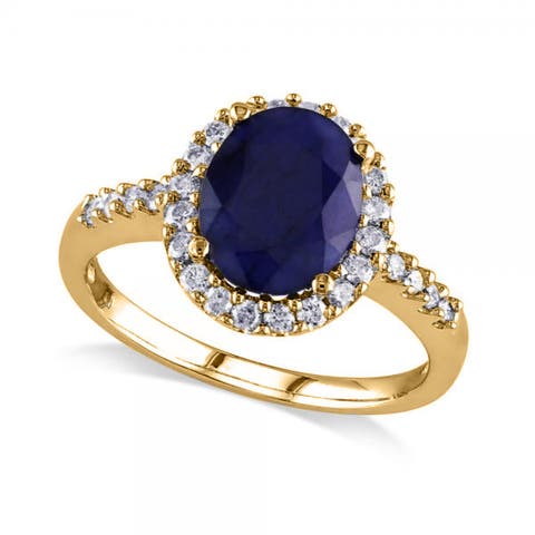 Oval Blue Sapphire & Halo Diamond Engagement Ring 14k